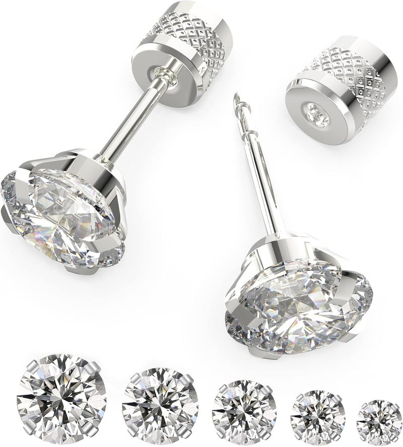Yetonload 5-6 pairs Push-in Flat Back Stud Earrings Hypoallergenic Surgical Stainless Steel Cubic Zirconia Earrings Studs Set Multi-Pack, CZ Stud Earrings for Women Men Trendy Cartilage Stud Earrings 2-8mm - Image 1
